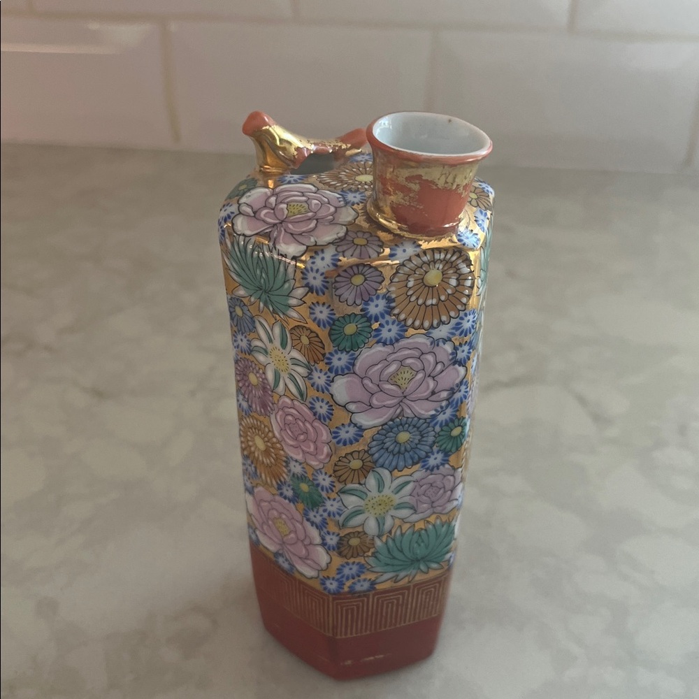 Vintage Japanese Whistling Warbler Bird Sake Bottle Kutani Ware